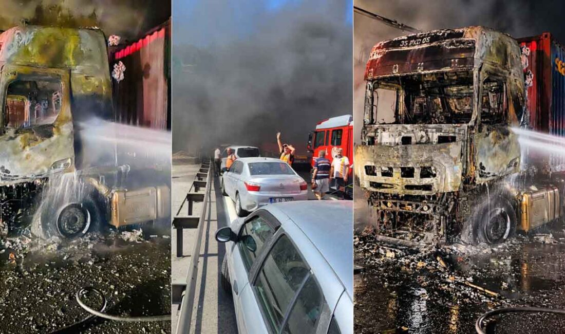 İzmir Bayraklı Tünelleri’nin Çiğli istikametinde TIR yangını meydana geldi. Bir